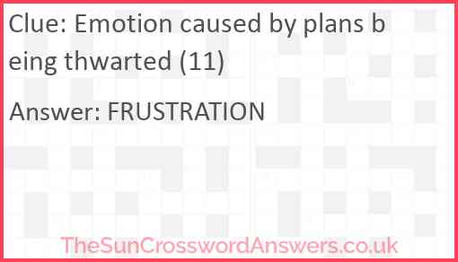 Emotion caused by plans being thwarted (11) Answer