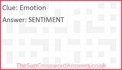 Emotion crossword clue TheSunCrosswordAnswers co uk Emotion crossword clue TheSunCrosswordAnswers co uk