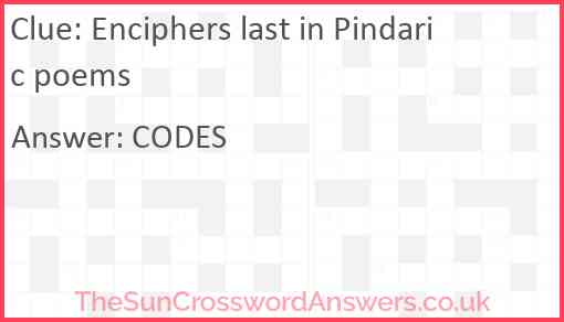 Enciphers last in Pindaric poems Answer