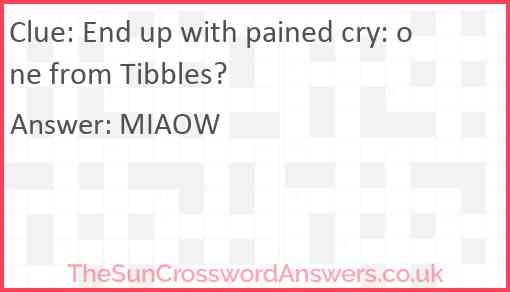End up with pained cry: one from Tibbles? Answer