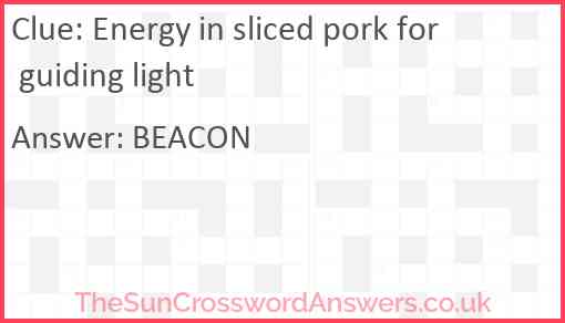 Energy in sliced pork for guiding light Answer