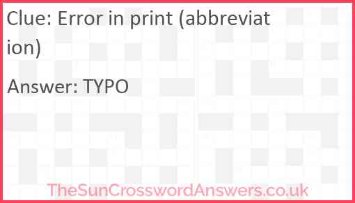 Error in print (abbreviation) Answer
