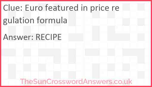 Euro featured in price regulation formula Answer