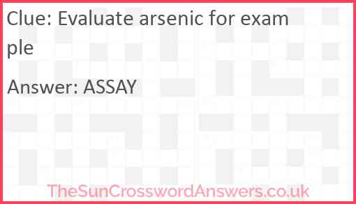 Evaluate arsenic for example Answer
