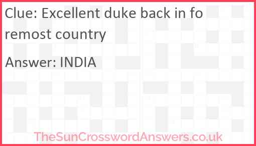 Excellent duke back in foremost country Answer