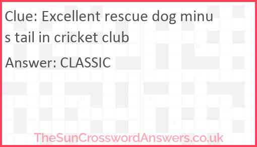 Excellent rescue dog minus tail in cricket club Answer
