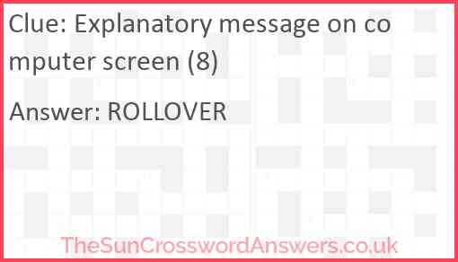 Explanatory message on computer screen (8) Answer