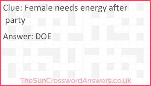 Female needs energy after party Answer