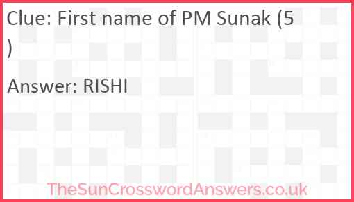 First name of PM Sunak (5) Answer