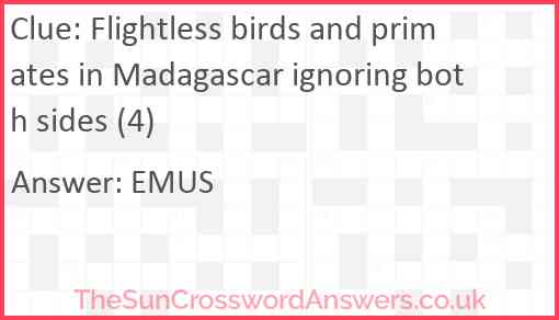 Flightless birds and primates in Madagascar ignoring both sides (4) Answer