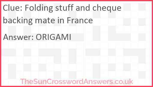 Folding stuff and cheque backing mate in France Answer