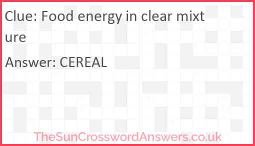 Food energy in clear mixture Answer