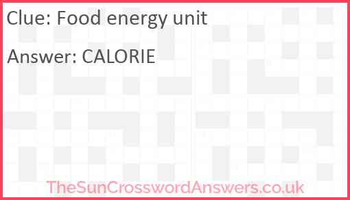 Food energy unit Answer