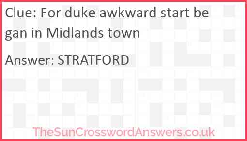 For duke awkward start began in Midlands town Answer