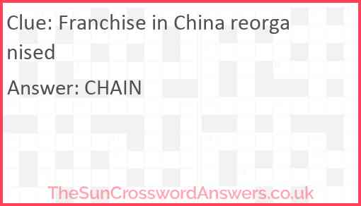Franchise in China reorganised Answer