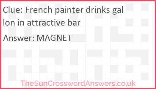 French painter drinks gallon in attractive bar Answer