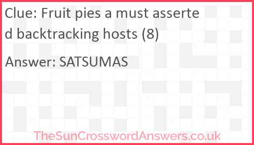 Fruit pies a must asserted backtracking hosts (8) Answer