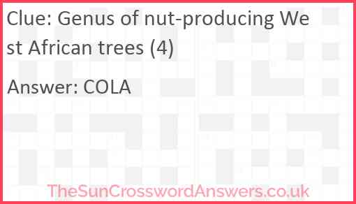 Genus of nut-producing West African trees (4) Answer