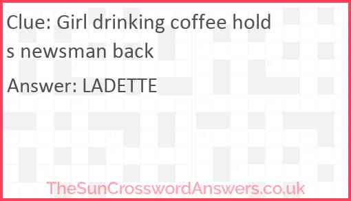 Girl drinking coffee holds newsman back Answer