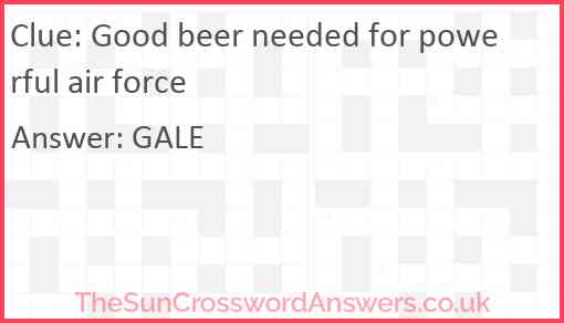 Good beer needed for powerful air force Answer