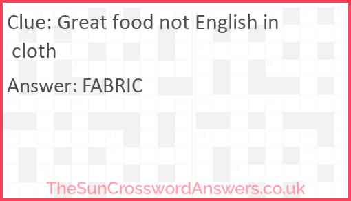 Great food not English in cloth Answer