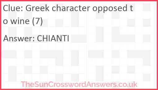 Greek character opposed to wine (7) Answer