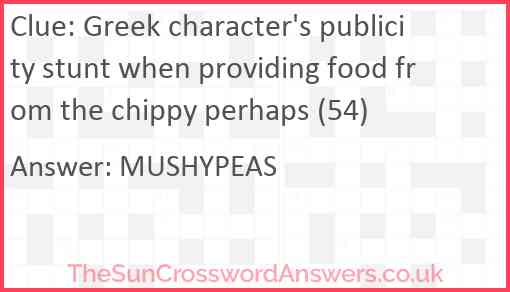 Greek character's publicity stunt when providing food from the chippy perhaps (54) Answer