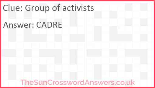 Group of activists crossword clue TheSunCrosswordAnswers co uk