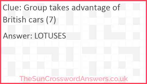 Group takes advantage of British cars (7) Answer