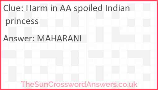 Harm in AA spoiled Indian princess Answer