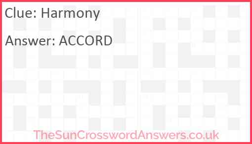 Harmony crossword clue TheSunCrosswordAnswers co uk