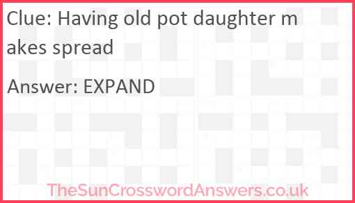 Having old pot daughter makes spread Answer