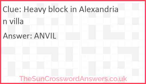 Heavy block in Alexandrian villa Answer