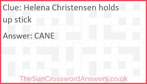 Helena Christensen holds up stick Answer