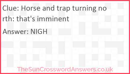 Horse and trap turning north: that's imminent Answer