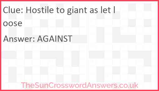 Hostile to giant as let loose Answer