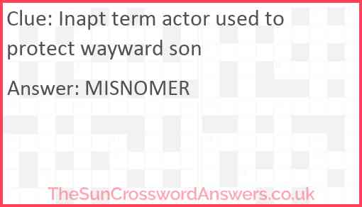 Inapt term actor used to protect wayward son Answer