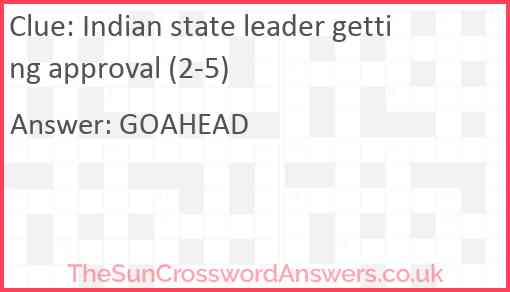 Indian state leader getting approval (2-5) Answer