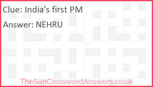 India #39 s first PM crossword clue TheSunCrosswordAnswers co uk