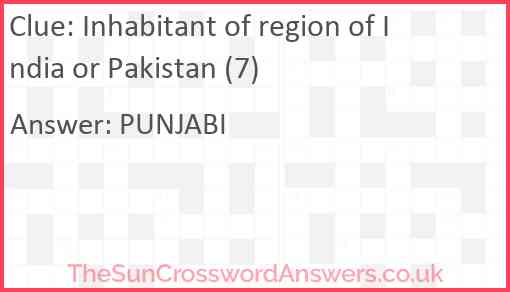 Inhabitant of region of India or Pakistan (7) Answer
