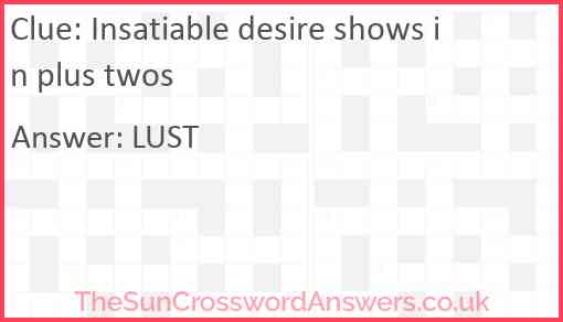 Insatiable desire shows in plus twos Answer