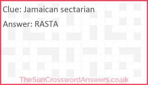 Jamaican sectarian crossword clue TheSunCrosswordAnswers co uk