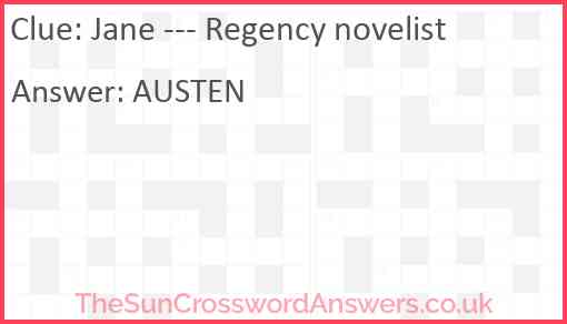 Jane --- Regency novelist Answer