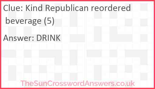 Kind Republican reordered beverage (5) Answer