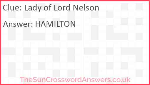 Lady of Lord Nelson Answer