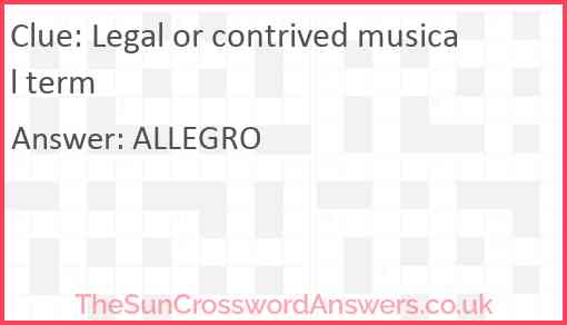 Legal or contrived musical term Answer