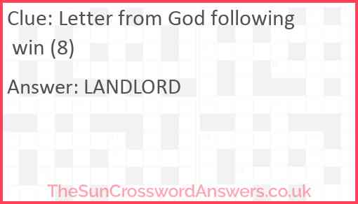 Letter from God following win (8) Answer