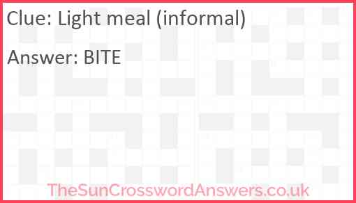 Light meal (informal) Answer