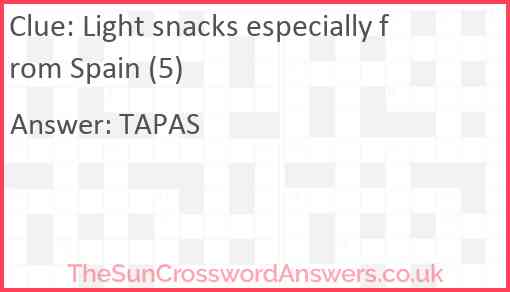 Light snacks especially from Spain (5) Answer