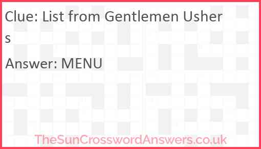 List from Gentlemen Ushers Answer